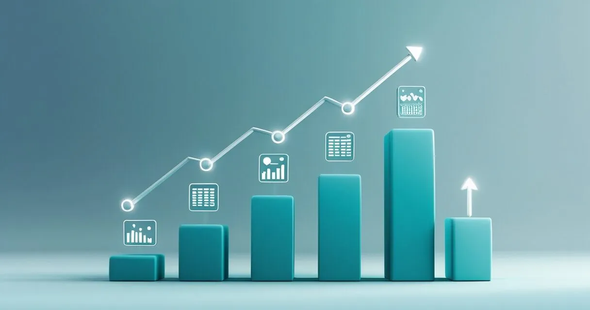 data-driven marketing concept with upward graphs and data ic